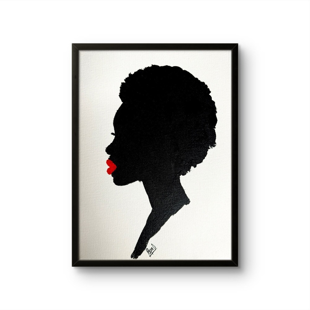 Papa Diouf Original Painting Black Woman Silhouette Canvas Art 9x12 NEW